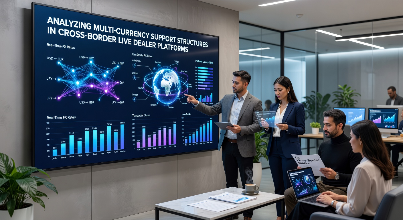Diagram showing multi-currency integration in cross-border live dealer platforms with global transaction flows