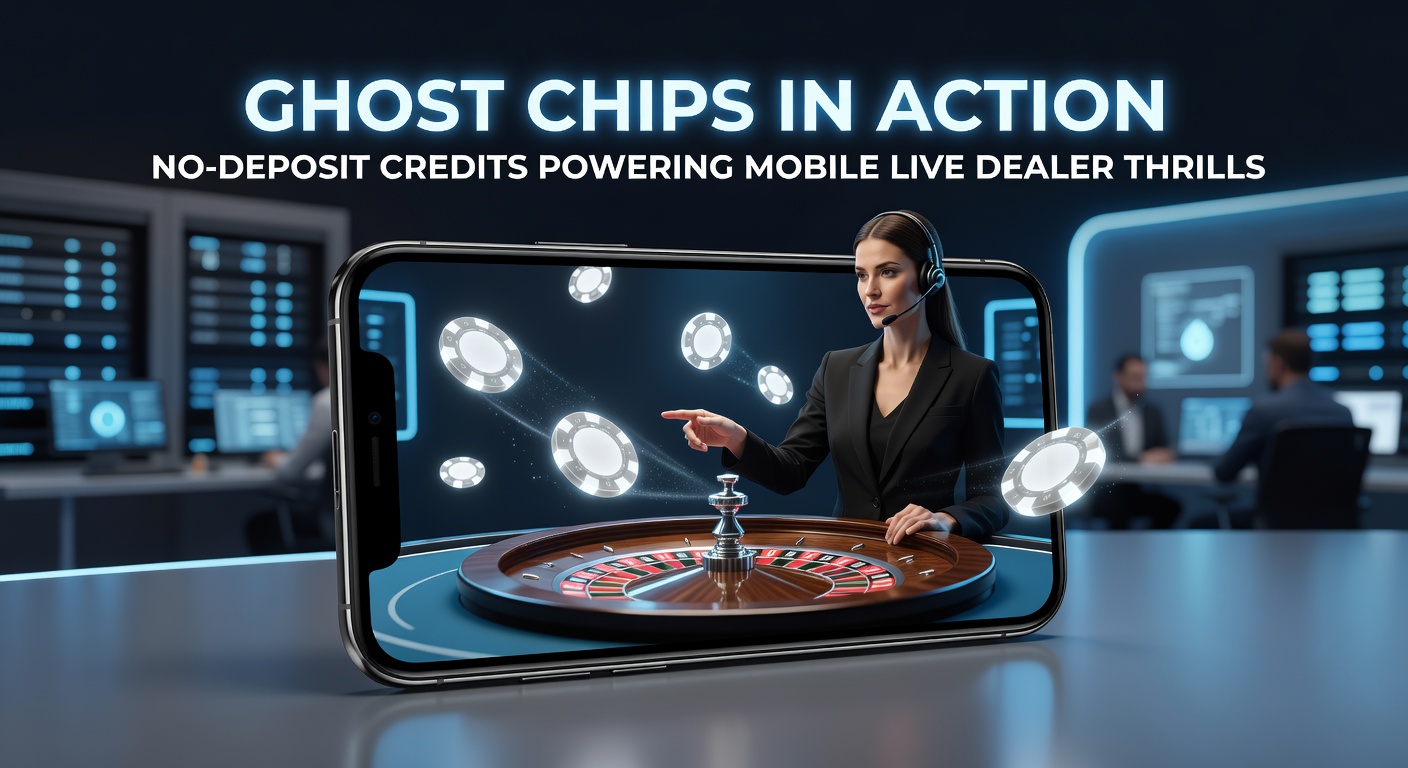 Mobile screen showing live dealer blackjack table with ghost chip stacks glowing virtually, dealer smiling as cards are dealt in real-time