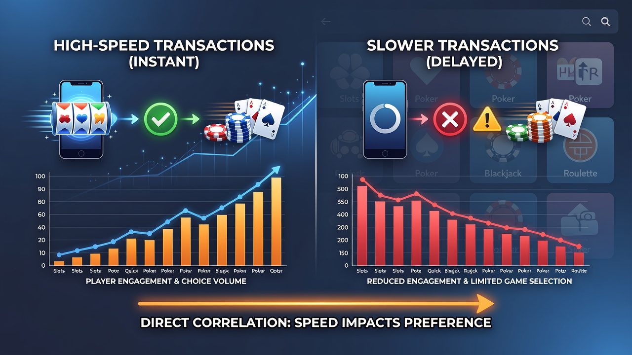 Analytics dashboard displaying game choice distributions linked to transaction confirmation times across mobile devices