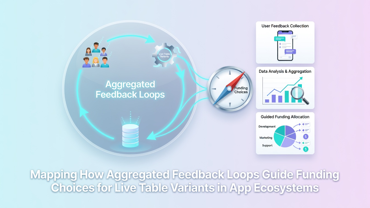 Diagram showing aggregated user feedback loops influencing funding decisions for live table game variants in mobile app platforms