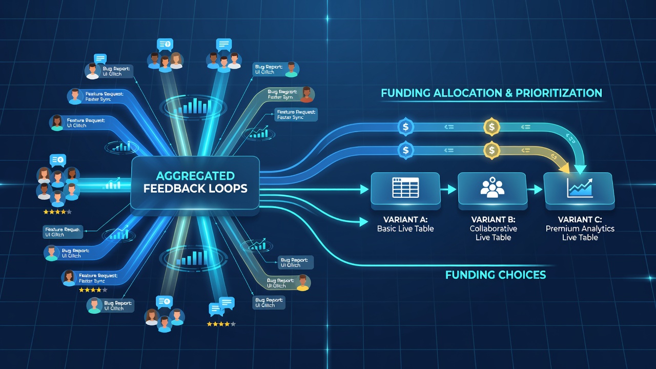 Analytics dashboard displaying feedback metrics and funding allocation trends for live dealer table options across mobile applications
